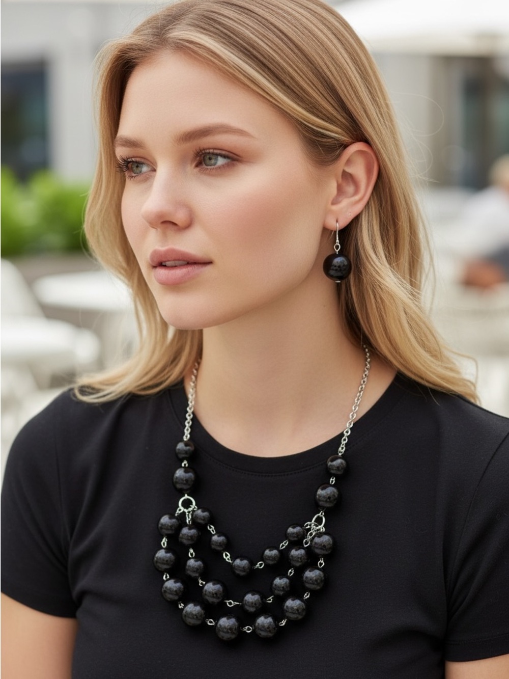 Elegant Black Beaded Multi-Strand Necklace - Women